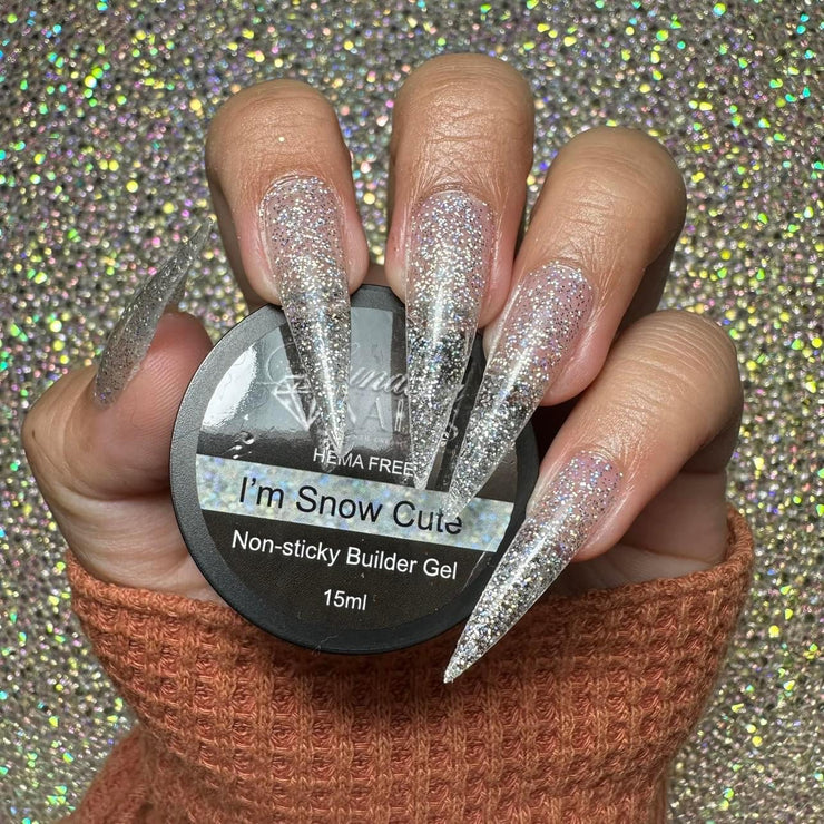 I'm Snow Cute-Non Sticky Builder Gel offers a glittery finish.