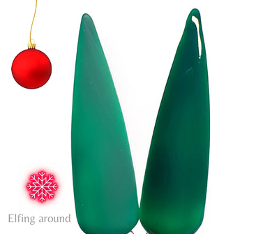 Elfing Around around is a dark green gel polish that can also be a jelly color