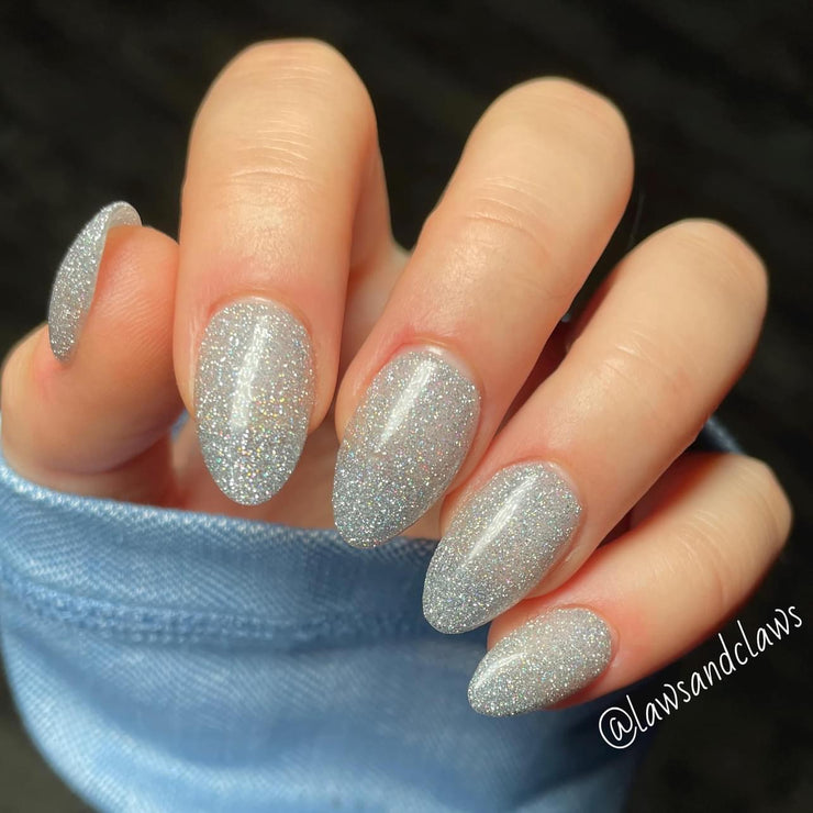 Goddess of light is a diamond glitter with a silver and holographic hue,