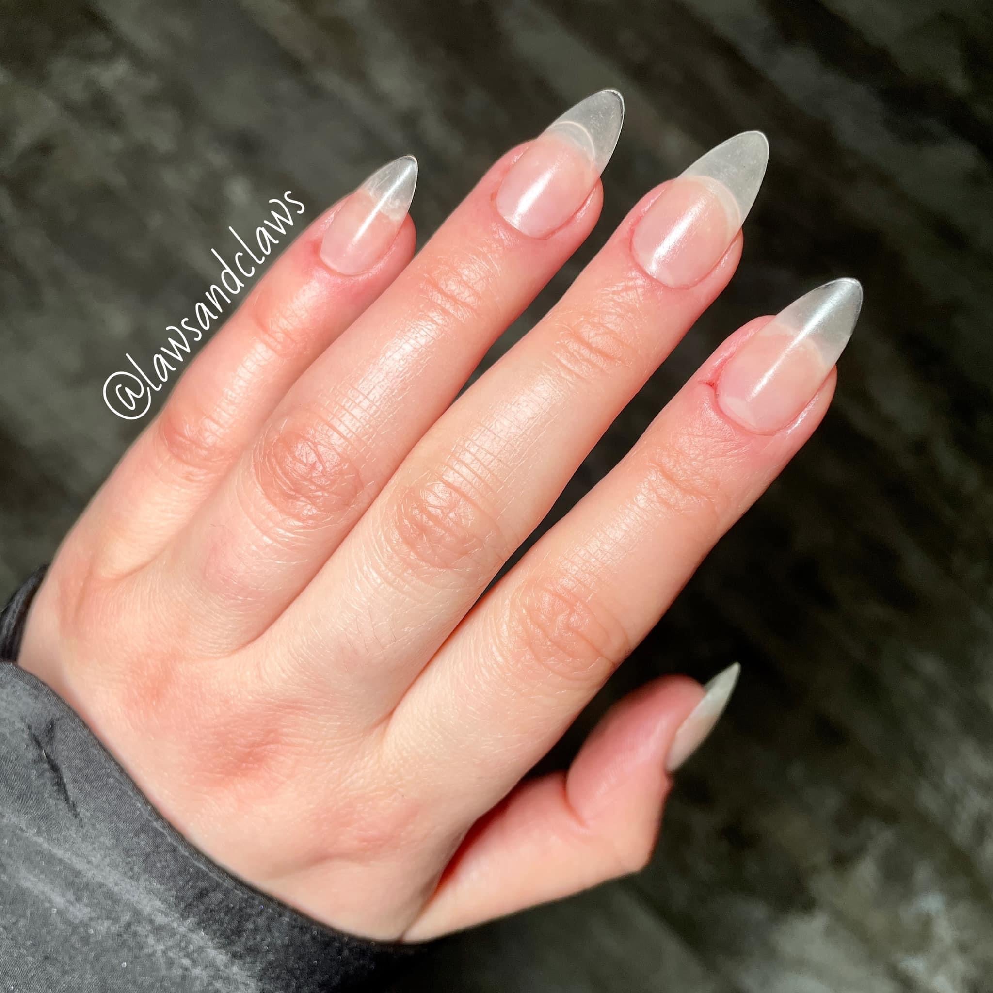 Press On Nails Short Almond Shape with Designs Glossy Nude White French  False Nails with Glue